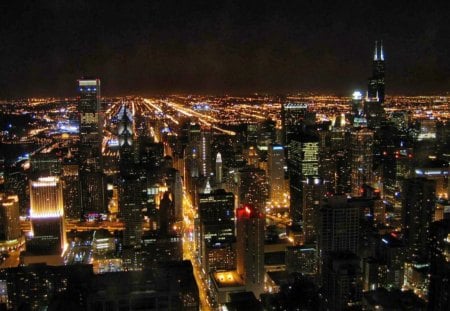 a city at night - night time, skyscrapers, city, architecture