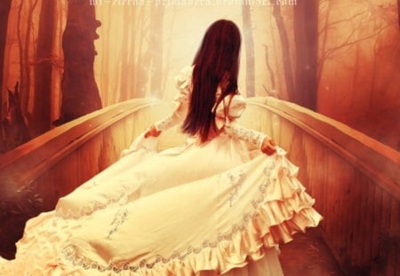 Path to Nowhere - bridge, girl, gown, fantasy