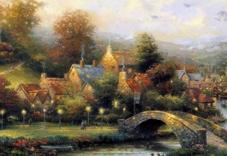 paintings_nature_trees_houses_artwork_village_thomas_kinkade_rivers_ - de, cd, bc, ab