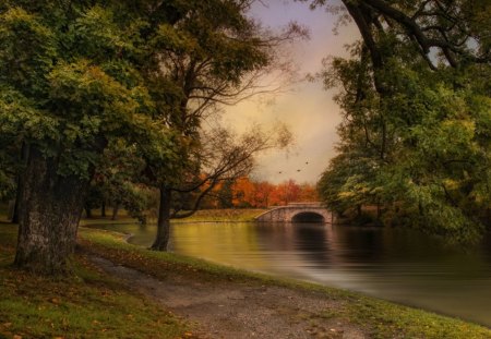 Autumn - colors, landscpae, autumn, bridge