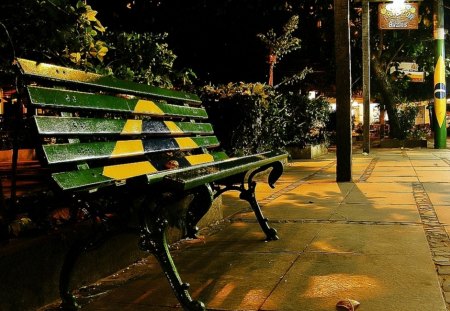 Bench in the park - bench, park, brasil, flag