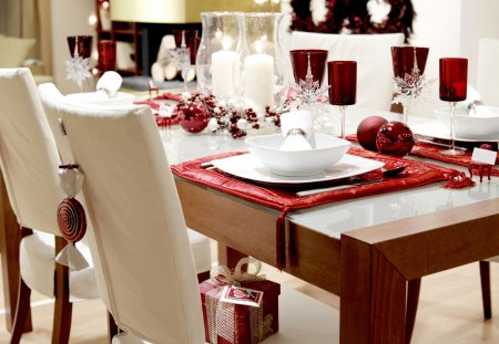 Christmas Dinner - abstract, beautiful, photography, chairs, table, christmas, dinner, glasses, holiday