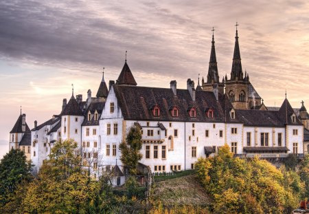 Beautiful Castle - sky, building, trees, forests, nature, castle, beautiful, clouds, architecture, medieval, palace