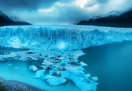 gorgeous azure glacier - azure, sea, glacier, clouds