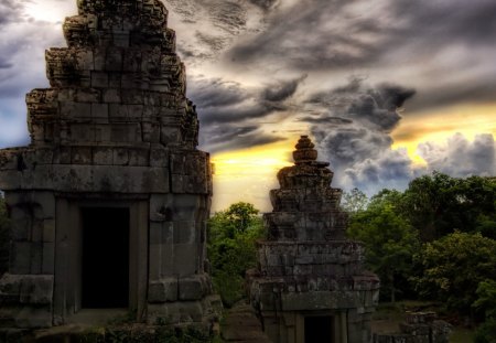 ancient asian temples hdr - hdr, clouds, temples, tree