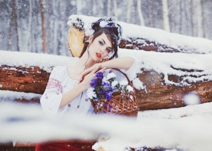 Beautiful Winter - flowers, winter, woman, model