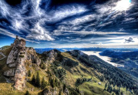 On-Top-Of-The-World - clouds, color, mountains, rocks, sky