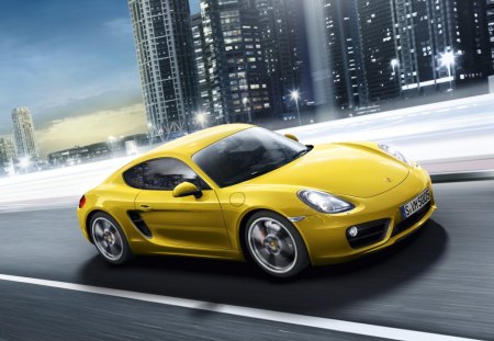 Porsche Cayman S - 2013, cayman, road, 1080p, exotic, hd, cool, car, speed, yellow, city, porsche