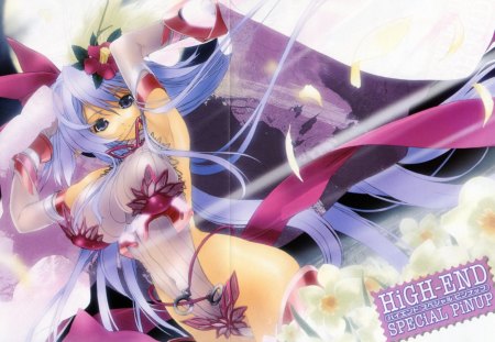 Miwa - flowers, anime, goddess, yoshikazu miwa, beauty, deity, purple eyes, high end