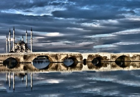 Stone Bridge - stone, mosque, sky, bridge