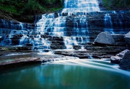 blue water waterfalls - water, rivers, waterfalls, blue