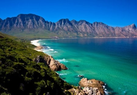 oceanfront mountains - mountains, beach, oceanfront, sun