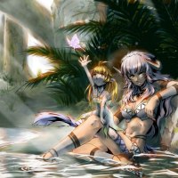 Anime, forest, girl, water