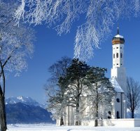 The church is surrounded by the Russian winter