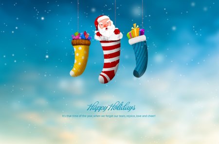 Happy Holidays - sky, xmas, happy holidays, colorful, socks, christmas, santa, abstract, december, beautiful, clouds, holiday, chrismas