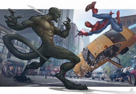 Spider-Man VS  The  Lizard - marvel, lizard, newyork, taxi, spiderman