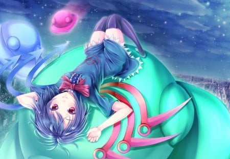 anime girl - stars, sky, girl, anime, ufo, manga