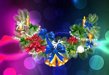 Christmas decoration - nice, new year, bells, colorful, lovely, christmas, balls, pretty, beautiful, holiday, ribbon, decoration