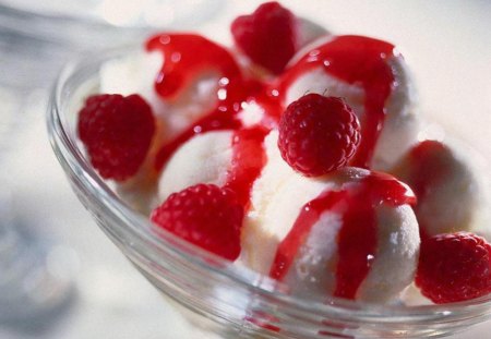 Raspberries & Ice Cream - cream, raspberries, ice, fruit