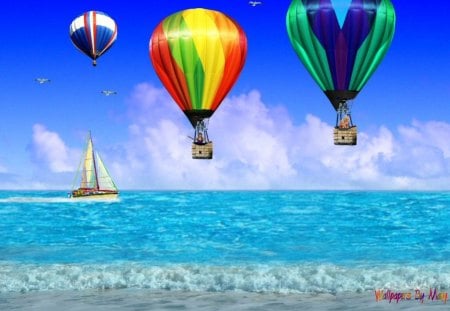 Floating - sailing, oceans, water, beaches, balloons, hotairballoons, sailboats