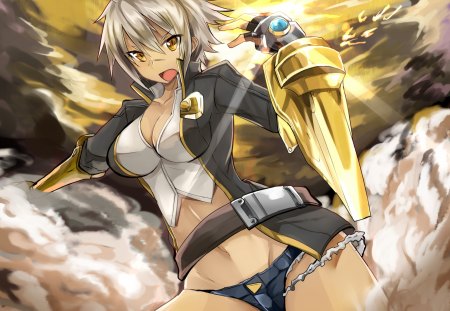 Bullet - white, shorts, yellow, hot, girl, blazblue