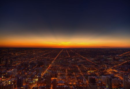 Chicago Skyline at Sunset - sunsets, skyline, cityscapes, nature