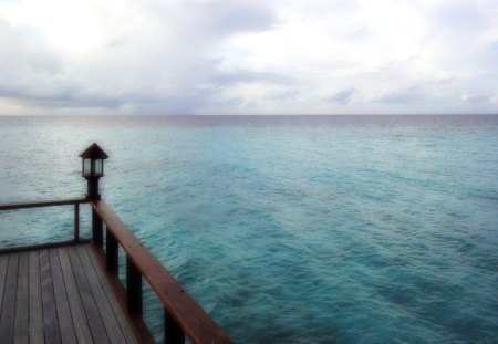 terrace over wide sea - horizon, sea, terrace, clouds