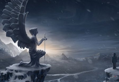 gothic Angel - sky, black, gothic, angel