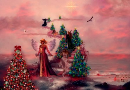 Heaven's Trees - holidays, trees, angels, christmas, heaven