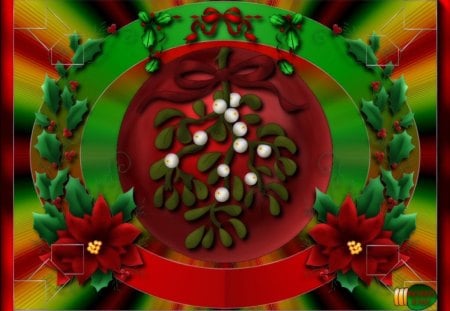 Holly And Mistletoe - holidays, poinsettia, holly, christmas