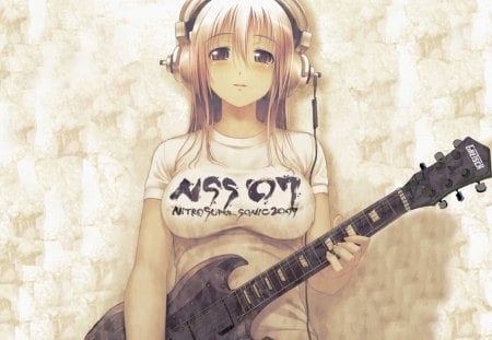 Guitar Girl - black, guitar, headphones, cant think of a fourth