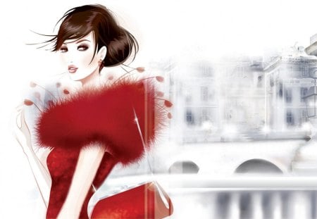 fansy girl - paint, girl, red, dress