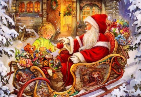 Santa Claus and gifts - abstract, gifts, painting, santa claus