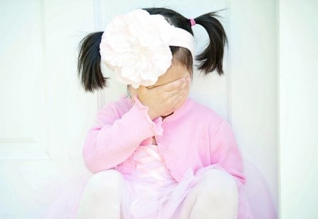 A little upset... - sweet, love, soft pink, forever, little girl, white, bright, upset, light, people, lovely