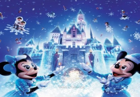 mickey mouse christmas - christmas, blue, mickey, castle