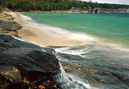 chapel beach lake superior - beach, lake, forest, rocks