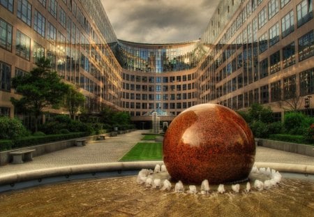 ministry of the interior in berlin germany - clouds, fountain, government, ball, brown, massive, building