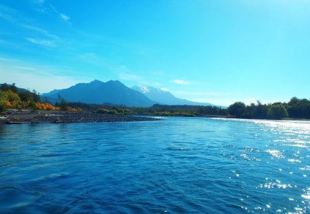 Rio Petrohue, Chile - hills, vast, nature, blue, lake, cool, mountain