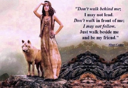 Just Walk Beside Me - woman, wolf, abstract, animal, fantasy