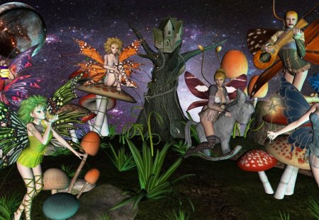 Fairy Bliss - elf, space, fantasy, mushroom, fairy, tree