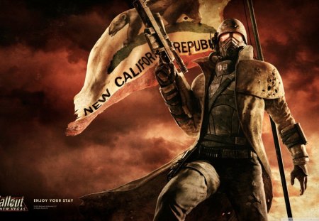 Fallout New Vegas Ranger - fallout, ranger, flag, gun