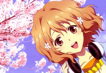 Hana saku iroha - smile, headphones, sakura, ohana matsumae, girl