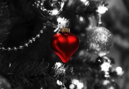 waiting for Christmas - holiday, christmas tree decoration, heart, red