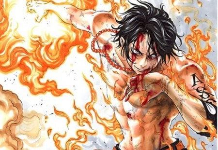 Portgas D. Ace - flame, male, one piece, anime, blood, fire, ace, portgas d ace