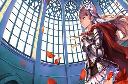 anime knight - pink hair, knight, flowers, girl