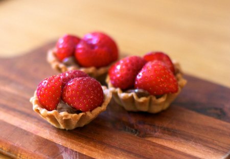 Strawberries and chocolate mini-tarts - sweets, strawberry, red, tart, food, chocolate, fruit