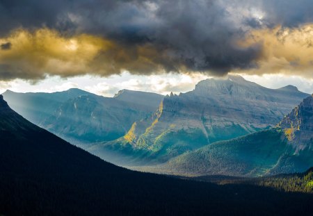 amazing mountain landscape - forest, mountains, clouds, valley