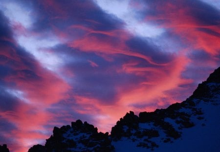 lenticular clouds over sierra nevada mountains - red, mountains, silhouettes, clouds