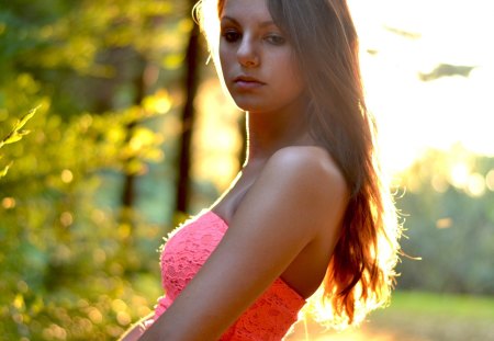 Lovely Girl - model, dress, girl, eyes, shoulders, hair