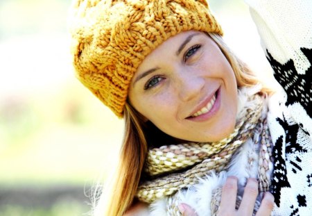 WINTER BEAUTY - hat, gray-eyed, smile, sweater, girl, eyes